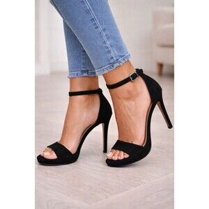 Steve Madden Black Sarah Suede Ankle Strap Heels Open Toe Stiletto Sandals 8.5M
